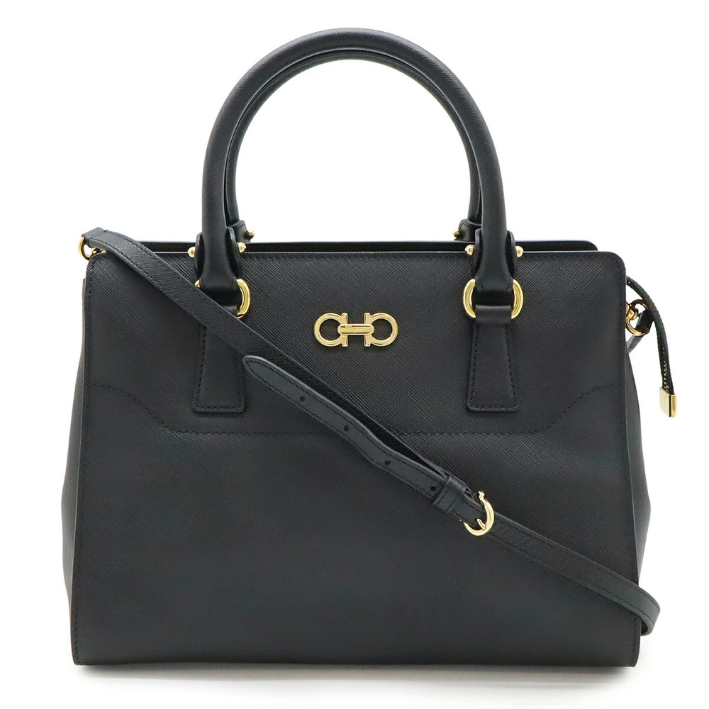 Salvatore Ferragamo Double Gancini 2way Shoulder Bag Leather Black
